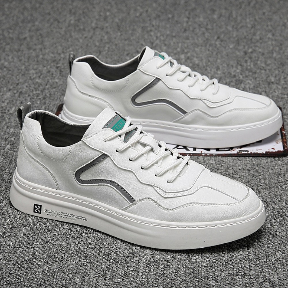 Men's Summer New White Breathable Trendy Board Shoes Leather Casual Shoes
