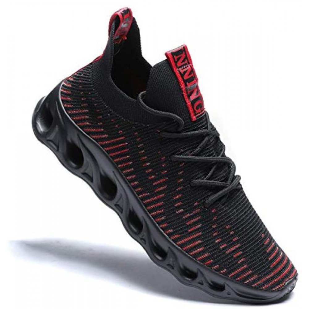 Running Men Lightweight Casual Walking Breathable Gym Workout Athletic Tennis Sneakers Black-Red