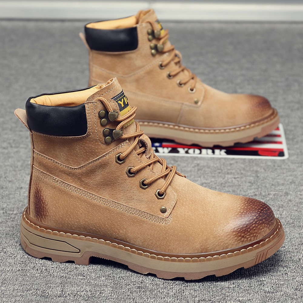 Martin Boots Men's Autumn New Leather Casual Mid-Cut Tooling Boots High-Top Shoes