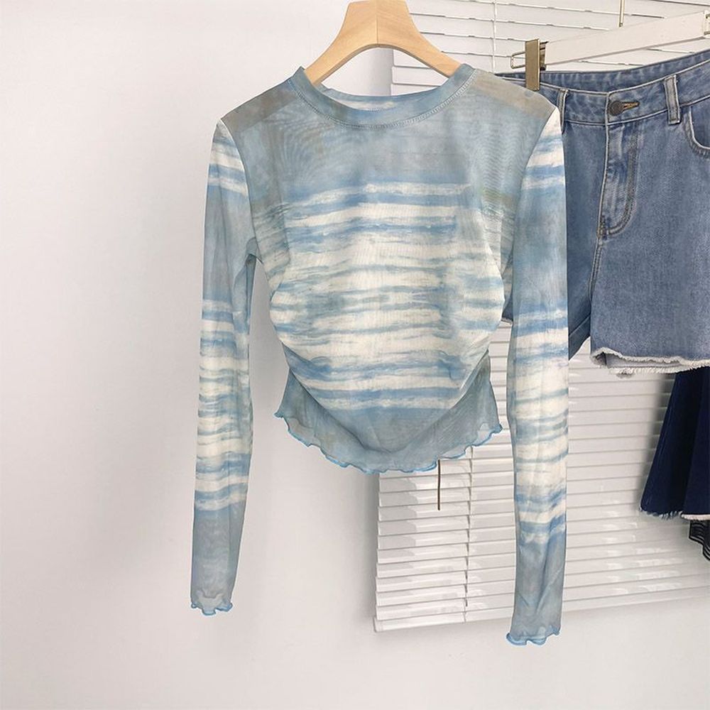 Slim-Fit Ruffled Sunscreen Short Top Women's Long-Sleeved T-Shirt