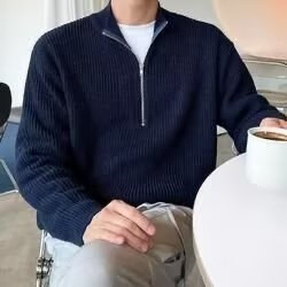 Men's Half-zip Cardigan Sweater Stand Collar Sweater